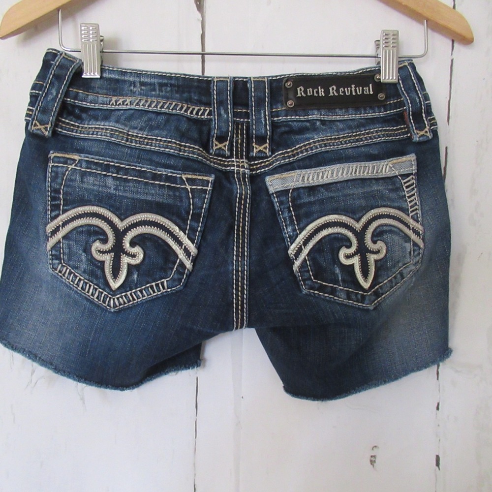 Rock Revival Jeans Shorts 26 Alanis Low Rise Raw Hem Cut Off Festival Western